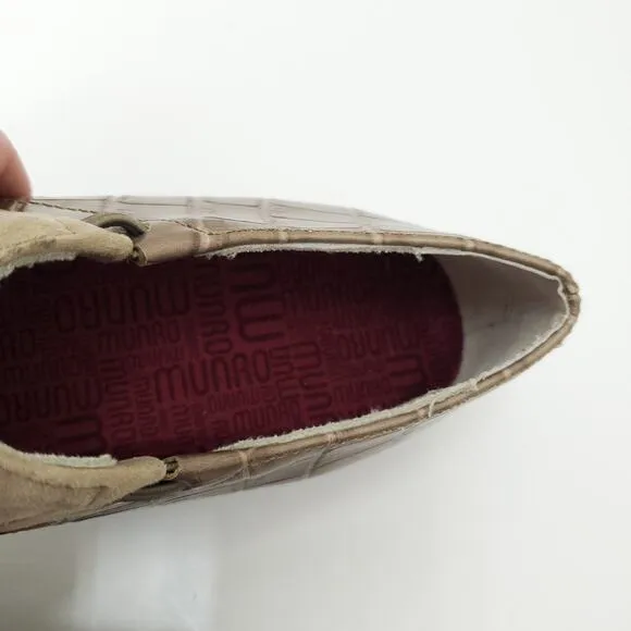 MUNRO Leather Medium Width Taupe Marteen Almond Toe Shoes