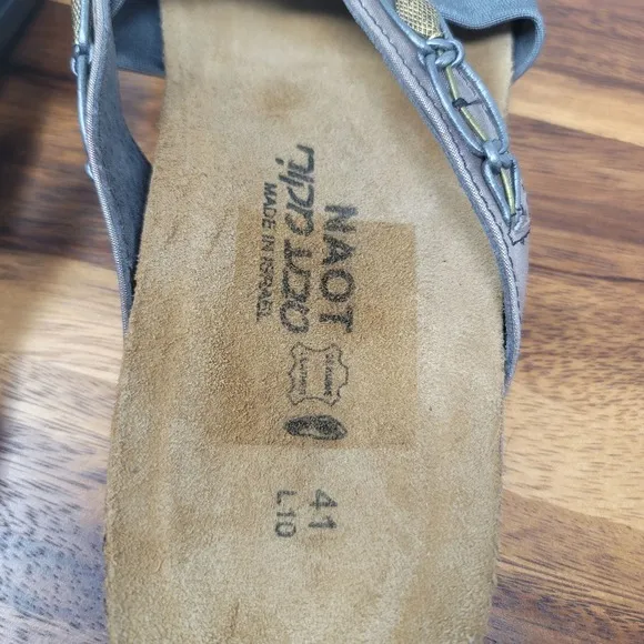 Naot Leather Gray Beaded Slide On Women's Flip Flop 41/10-10.5