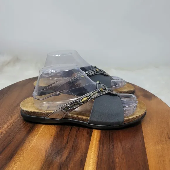 Naot Leather Gray Beaded Slide On Women's Flip Flop 41/10-10.5
