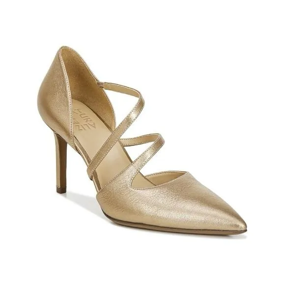 NATURALIZER ARIELLE LEATHER STRAPY POINT TOE PUMPS LT GOLD NWT SZ 9.5W