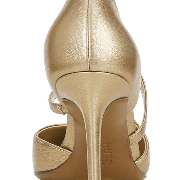NATURALIZER ARIELLE LEATHER STRAPY POINT TOE PUMPS LT GOLD NWT SZ 9.5W