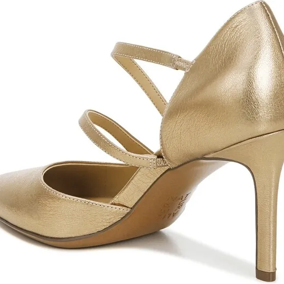 NATURALIZER ARIELLE LEATHER STRAPY POINT TOE PUMPS LT GOLD NWT SZ 9.5W
