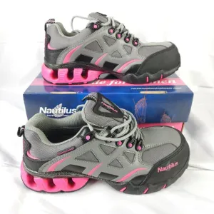 Nautilus Women's 7.5 Gray Pink Steel-Toe Waterproof Athletic Safety Work Shoes