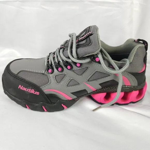 Nautilus Women's 7.5 Gray Pink Steel-Toe Waterproof Athletic Safety Work Shoes