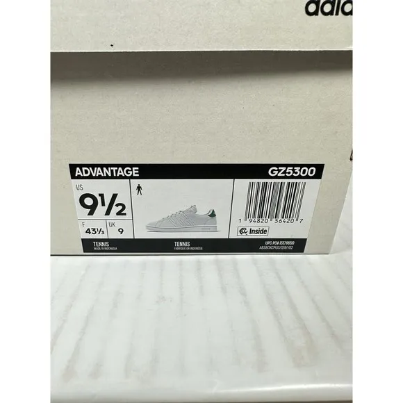 NEW Adidas Advantage White Green Mens Athletic Low Top Shoes Size 9.5 GZ5300