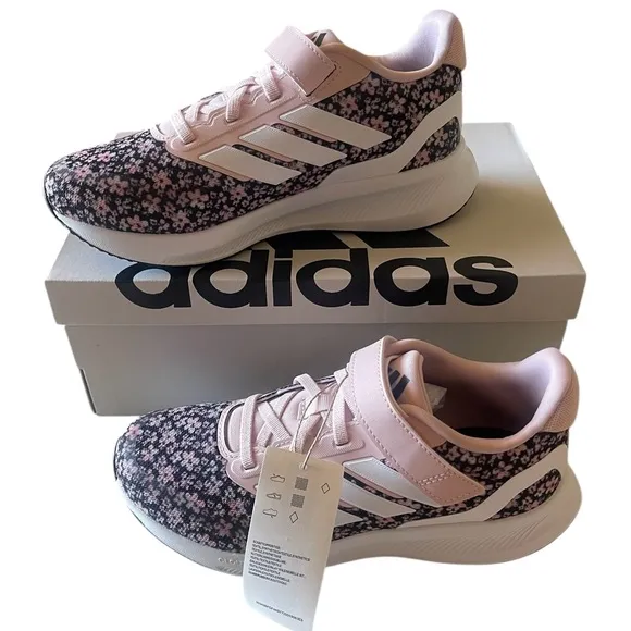 New Adidas Shoes Size 1 Kids Runfalcon 3.0 Pink and Black Floral Sneakers 🖤🩷🖤