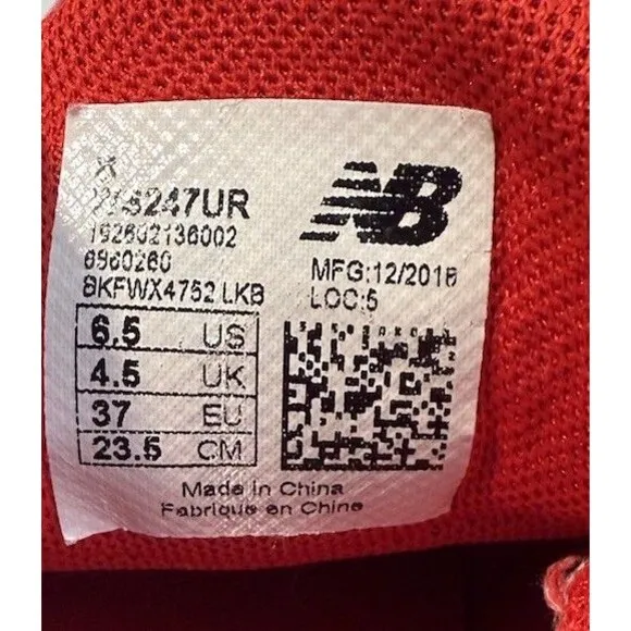 New Balance 247 Rev Lite Shoes 6.5 Red Low Top Sneakers.