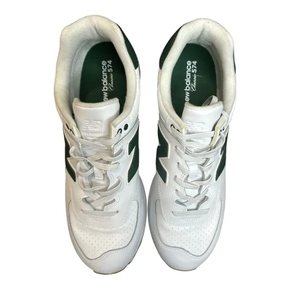 New Balance 574 Men's White and Green Sneakers