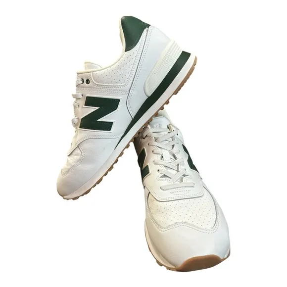 New Balance 574 Men's White and Green Sneakers