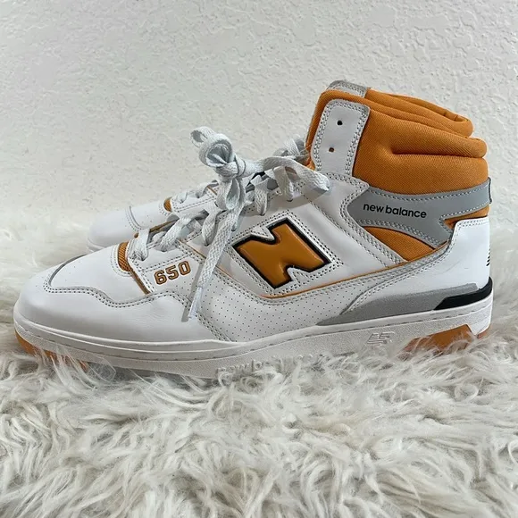 New Balance 650 Lifestyle High Top Sneaker White &amp; Orange Size 14 NEW