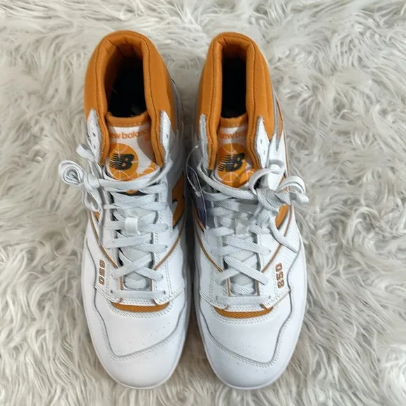 New Balance 650 Lifestyle High Top Sneaker White &amp; Orange Size 14 NEW