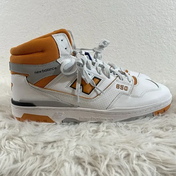 New Balance 650 Lifestyle High Top Sneaker White &amp; Orange Size 14 NEW
