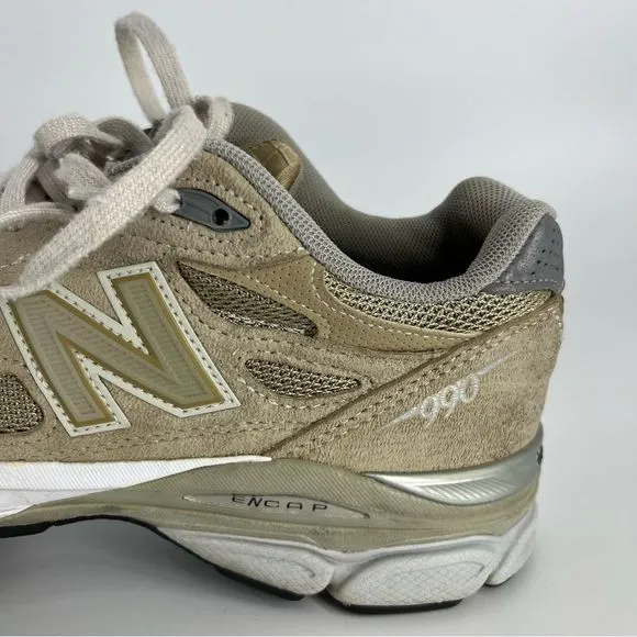 New Balance 990v3 Sneakers Men US 8 Tan White Low Top Made In USA Athletic Shoes