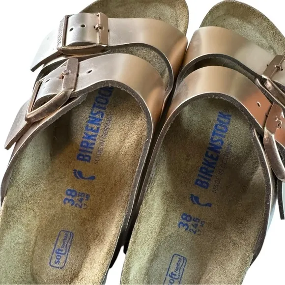 New! Birkenstock Arizona Soft Foot Bed Metallic Leather 38 Medium Narrow