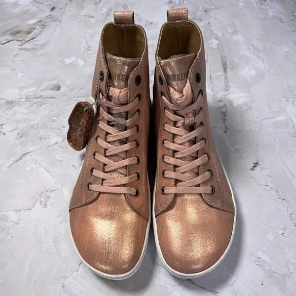 NEW Birkenstock Bartlett Metallic Rose High Top Sneakers SIZE 38 US 7 Narrow NIB