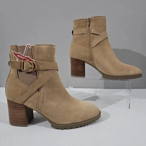 NEW Blondo Tamzin Ankle Bootie Waterproof Heeled Boot Tan Suede Size 9