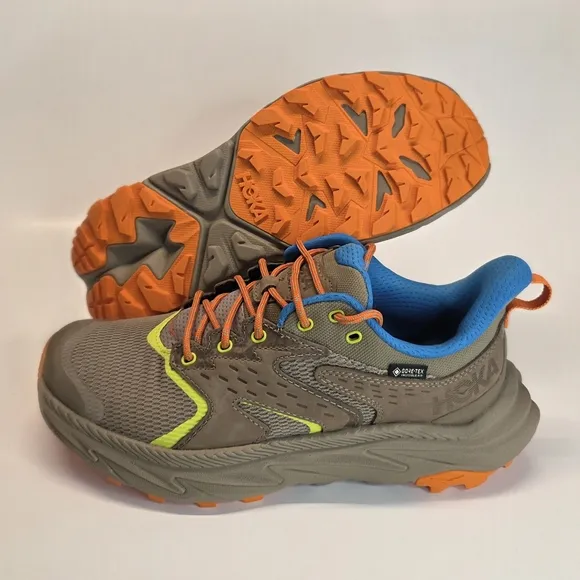 New Boys' Hoka One Anacapa 2 Low GTX Hiking Sneaker Dune Vibrant Orange Size 6