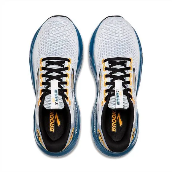 NEW BROOKS men's glycerin gts 21 shoes in white/sapphire/orange