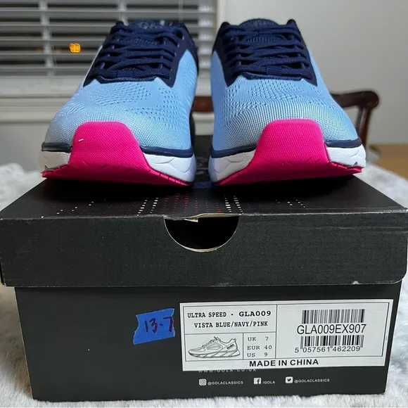 New Gola Ultra Speed Run Vista Blue/Navy/Pink Tennis Shoes sz 9