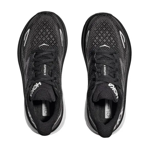NEW HOKA men's clifton 9 shoes in black/white