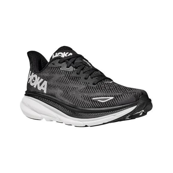 NEW HOKA men's clifton 9 shoes in black/white