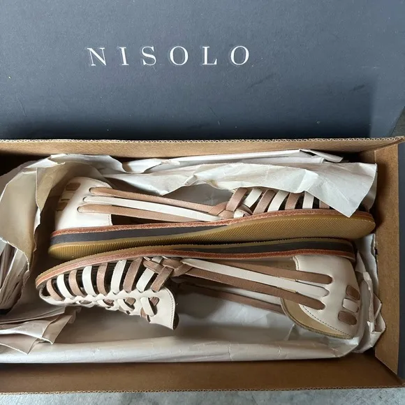 NEW IN BOX Nisolo Women’s Huarache Sandal in Bone/Almond Colorblock, Size 8