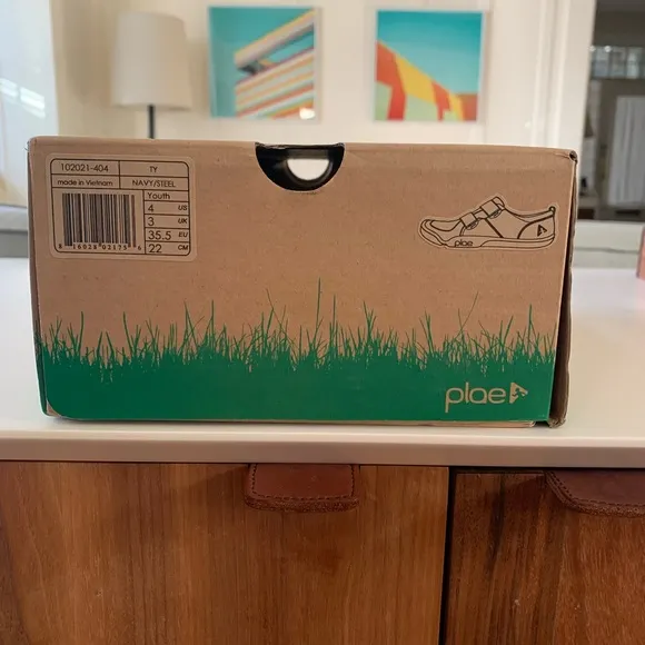 New in Box Plae Ty shoes in Navy/Steele size 4 Youth