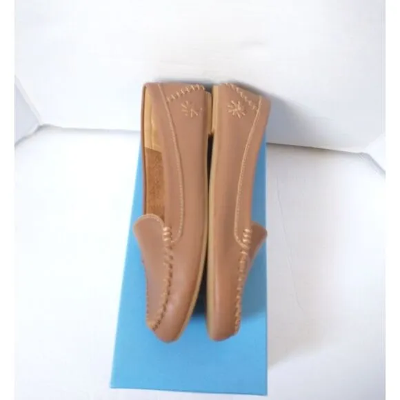 New! JACK ROGERS Women's Millie Leather Moccasin Mocs Flat Shoes Luggage Brown