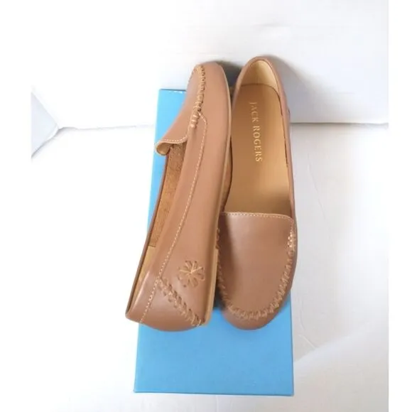 New! JACK ROGERS Women's Millie Leather Moccasin Mocs Flat Shoes Luggage Brown