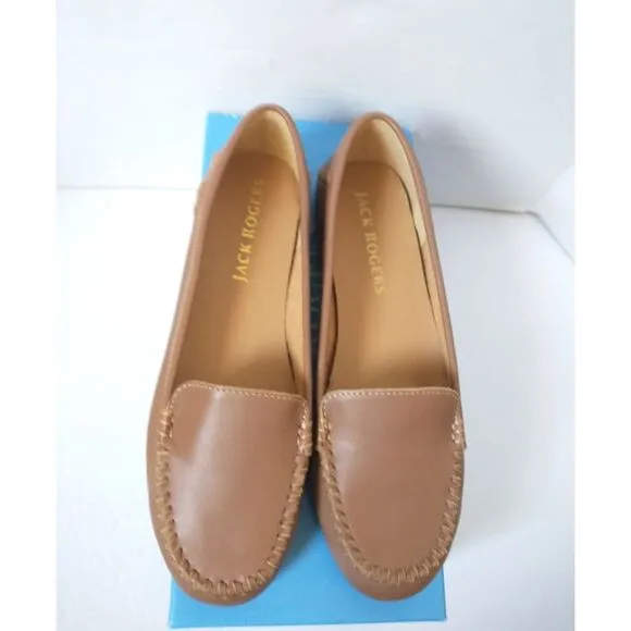 New! JACK ROGERS Women's Millie Leather Moccasin Mocs Flat Shoes Luggage Brown