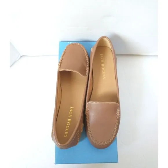 New! JACK ROGERS Women's Millie Leather Moccasin Mocs Flat Shoes Luggage Brown