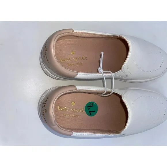 New Kate Spade Azores Slip-On Perforated Leather Sneakers Shoes White Size 7.5