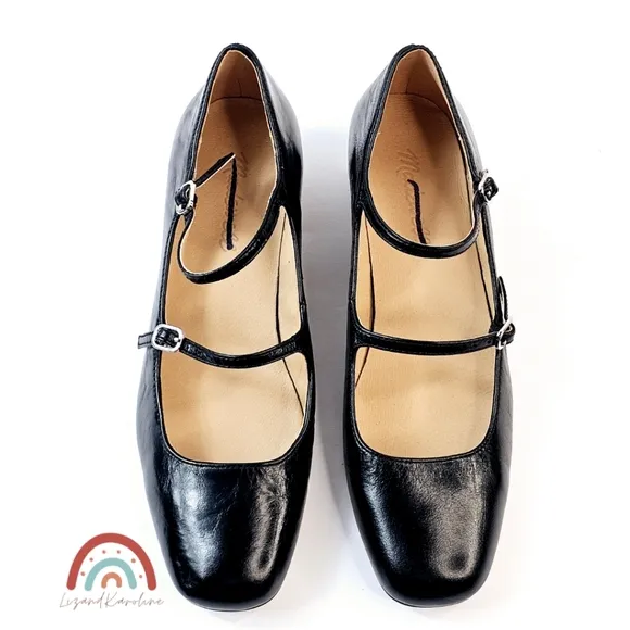 New! Madewell The Nettie Heeled Mary Jane Black Leather Shoes 8