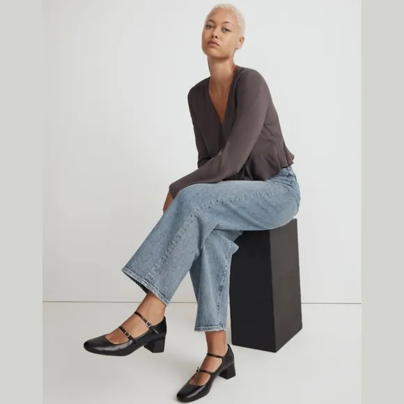 New! Madewell The Nettie Heeled Mary Jane Black Leather Shoes 8