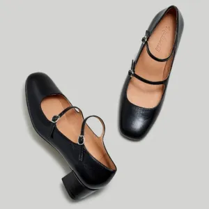 New! Madewell The Nettie Heeled Mary Jane Black Leather Shoes 8