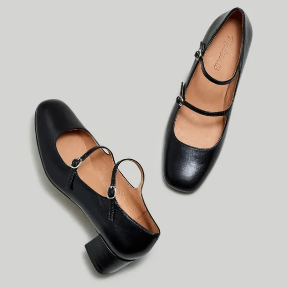 New! Madewell The Nettie Heeled Mary Jane Black Leather Shoes 8