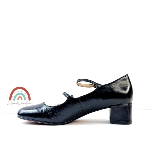 New! Madewell The Nettie Heeled Mary Jane Black Leather Shoes 8