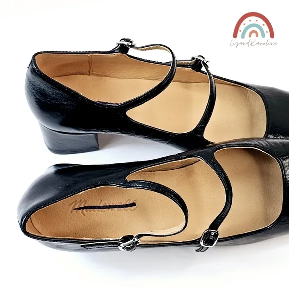 New! Madewell The Nettie Heeled Mary Jane Black Leather Shoes 8
