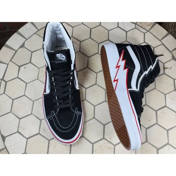 New Men's 13 VANS Black &amp; Racing Red Bolt SK8 HI Tops Shoes Skate