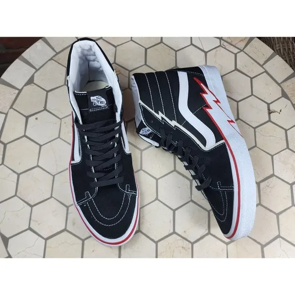 New Men's 13 VANS Black &amp; Racing Red Bolt SK8 HI Tops Shoes Skate