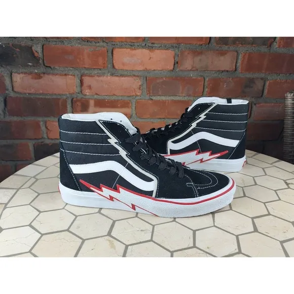 New Men's 13 VANS Black &amp; Racing Red Bolt SK8 HI Tops Shoes Skate