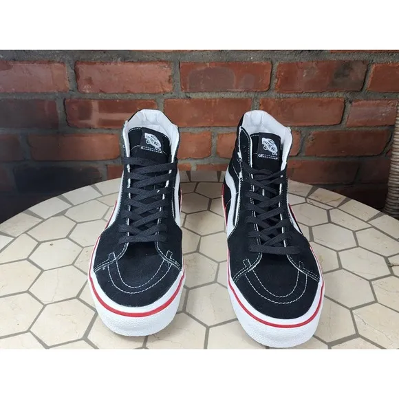 New Men's 13 VANS Black &amp; Racing Red Bolt SK8 HI Tops Shoes Skate