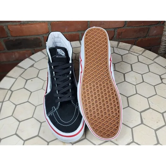 New Men's 13 VANS Black &amp; Racing Red Bolt SK8 HI Tops Shoes Skate