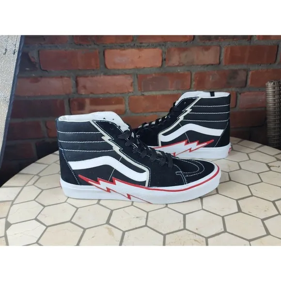 New Men's 13 VANS Black &amp; Racing Red Bolt SK8 HI Tops Shoes Skate