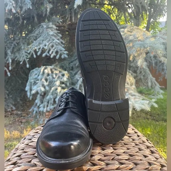 NEW Men’s Ecco Black Leather Oxford Dress &amp; Business Office Shoes. EU 44 US 10