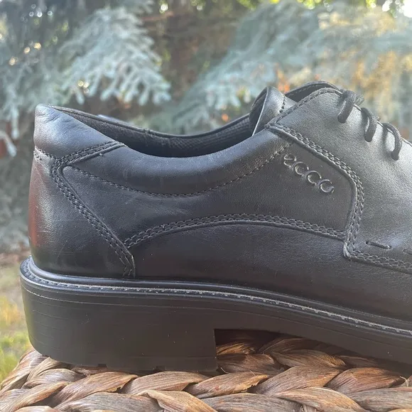 NEW Men’s Ecco Black Leather Oxford Dress &amp; Business Office Shoes. EU 44 US 10