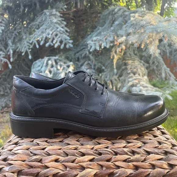 NEW Men’s Ecco Black Leather Oxford Dress &amp; Business Office Shoes. EU 44 US 10