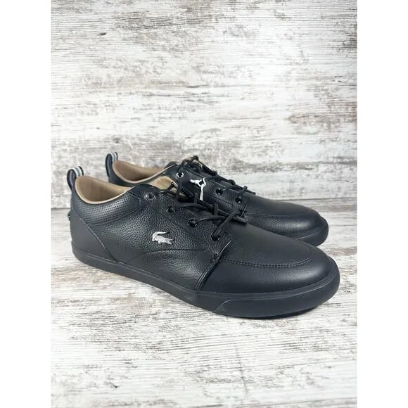 NEW Men's Lacoste Bayliss Black Leather Low Top Sneakers Sz 12