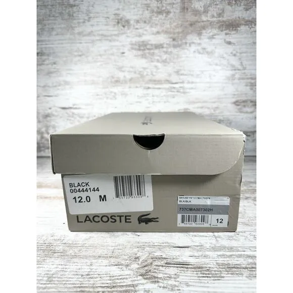 NEW Men's Lacoste Bayliss Black Leather Low Top Sneakers Sz 12