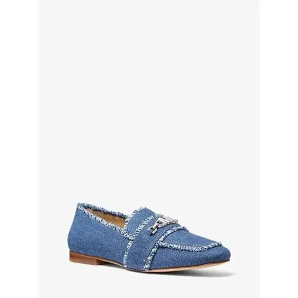 NEW MICHAEL KORS TIFFANIELO FRAYED BLUE DENIM DISTRESSED FLATS SUMMER STAPLE SZ6